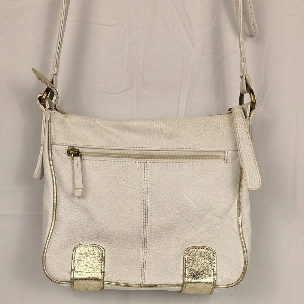 Rare Vintage Sharif 1980s White & Gold Leather Crossbody Bag Map Print Interior - Picture 3 of 15